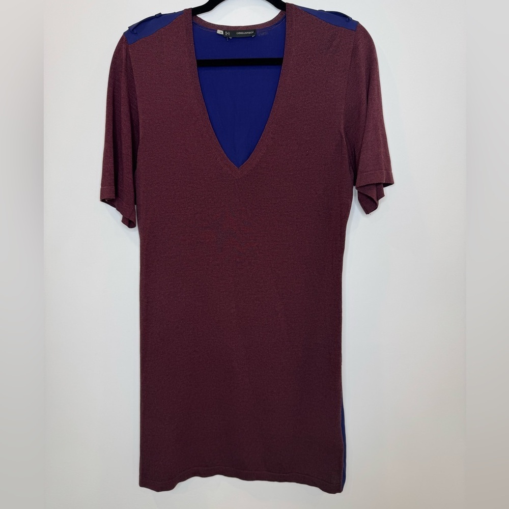 DSQUARED2 Deep Purple Burgundy sheer silk back unique knit dress size medium